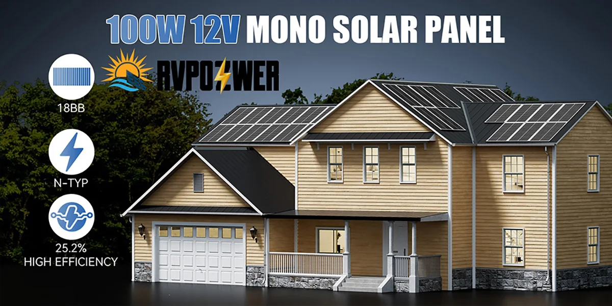 RVPOZWER 400W/200W/100W Rigid Solar Panels 18BB N-Type Mono Cells 25% High-Efficiency PV Power for Home Rooftop Camping Off Grid