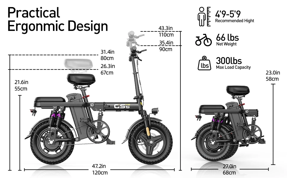 UPlee GS5 500W Peak Motor Electric Bike 48V15AH Removable Battery Electric Bicycle 14Inch Folding Multiple Shock Absorbers E-Bike