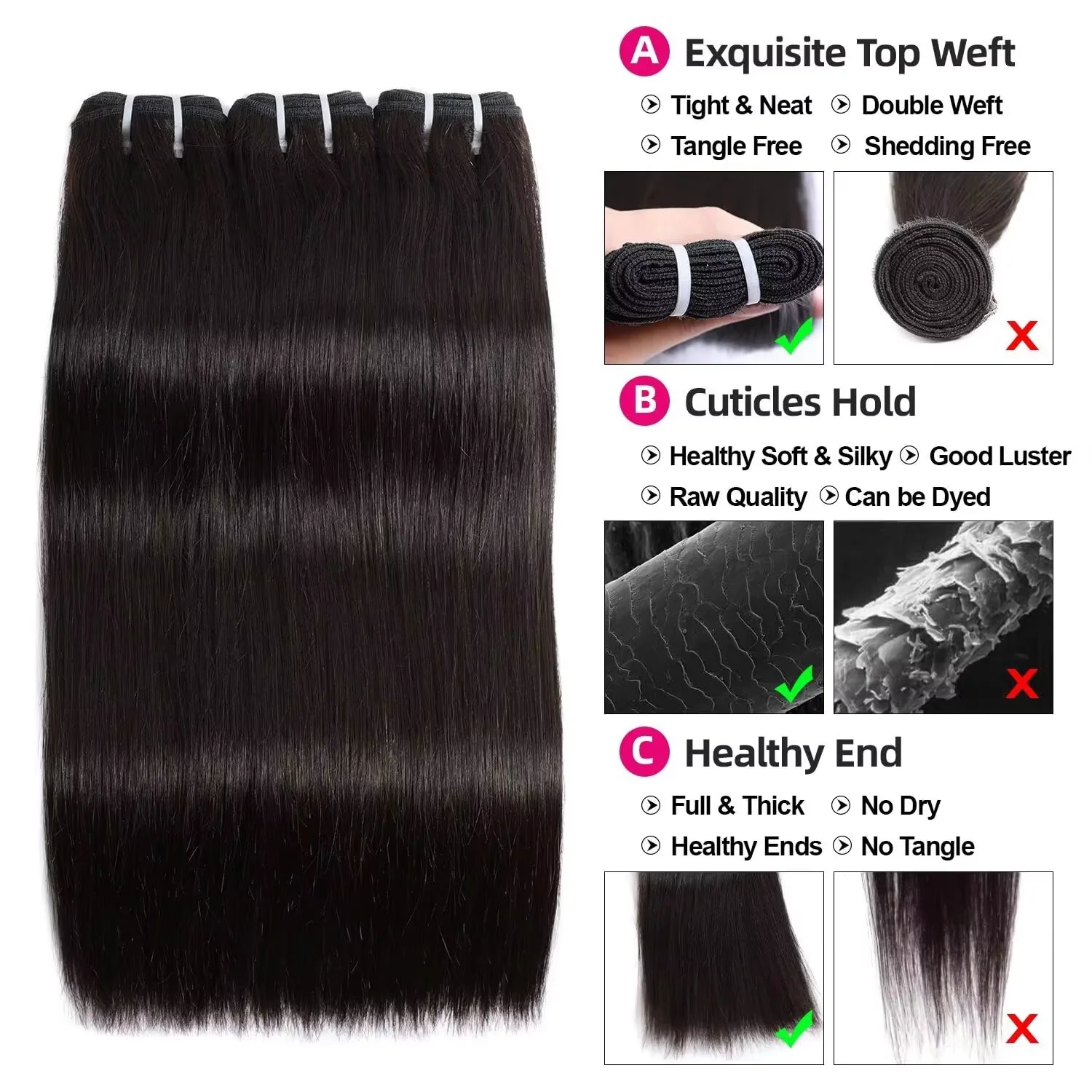 100% Quality 16A Straight Human Hair Bundles 30 34 Inch Brazilian Real Remy Weave Hair Unprocessed Double Weft Raw Hair Bundles Extensions For Women
