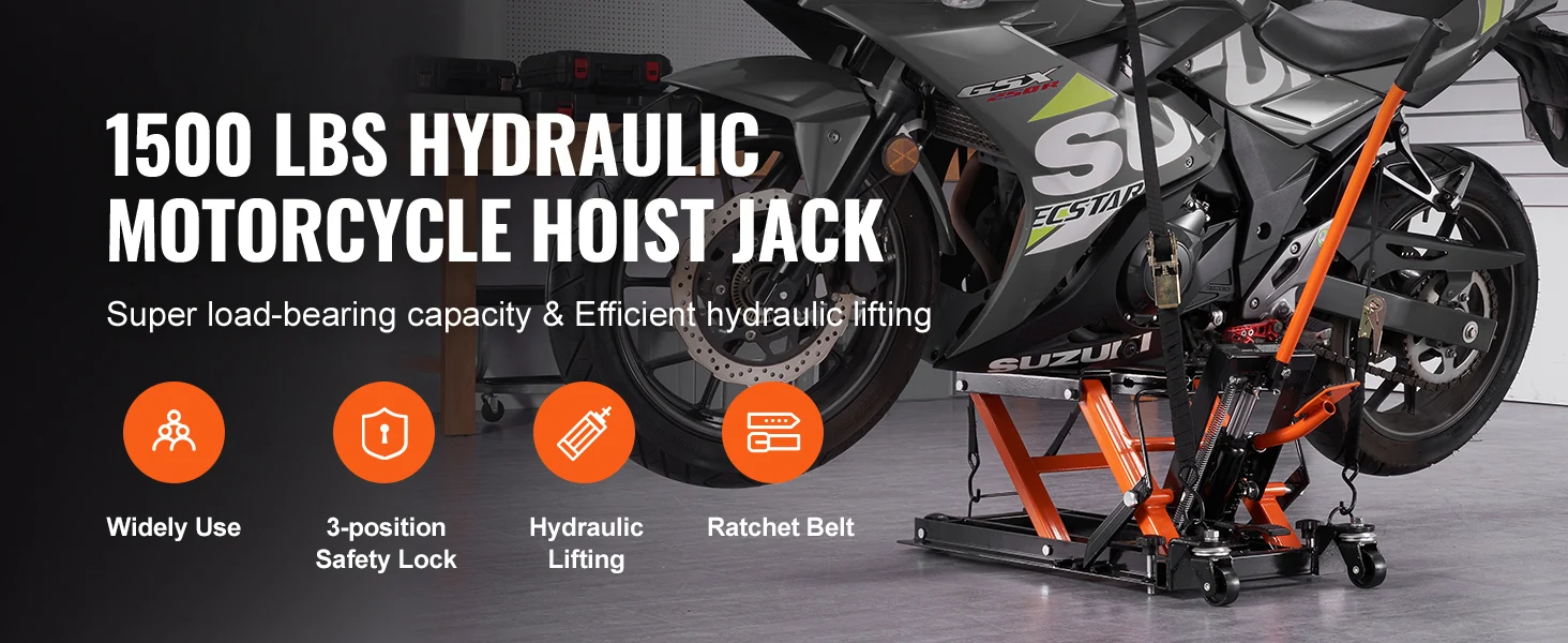 SucceBuy 1500 LBS Steel Hydraulic Motorcycle Jack Stand ATV Scissor Lift Jack Scissor Lift Jack Stand with 4 Wheels for ATV UTVs
