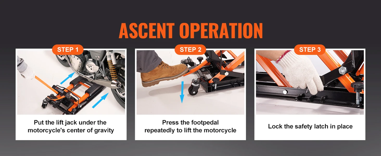 SucceBuy 1500 LBS Steel Hydraulic Motorcycle Jack Stand ATV Scissor Lift Jack Scissor Lift Jack Stand with 4 Wheels for ATV UTVs