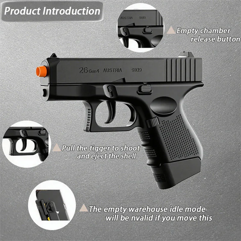 G26 toy gun, soft bullet toy gun - the perfect toy for all ages, fully accessorized, black
