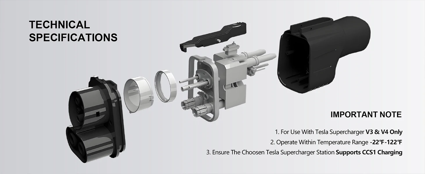 NACS to CCS1 Supercharger Adapter 500A Fast Charge EV Superchargers Fast Charging On Public Station