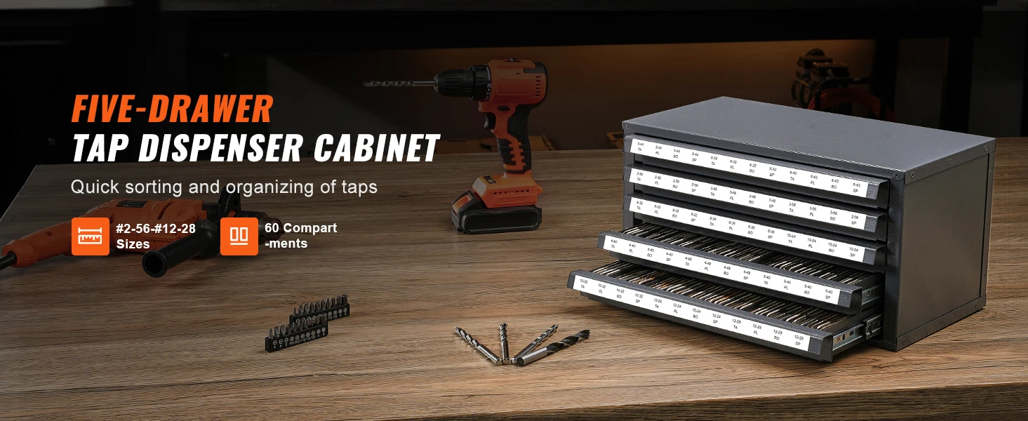 SucceBuy Steel Drill Dispenser Organizer Cabinet Storage Drill Bit Dispenser Cabinet Three-Drawer Drill Bit Organizer Cabinet