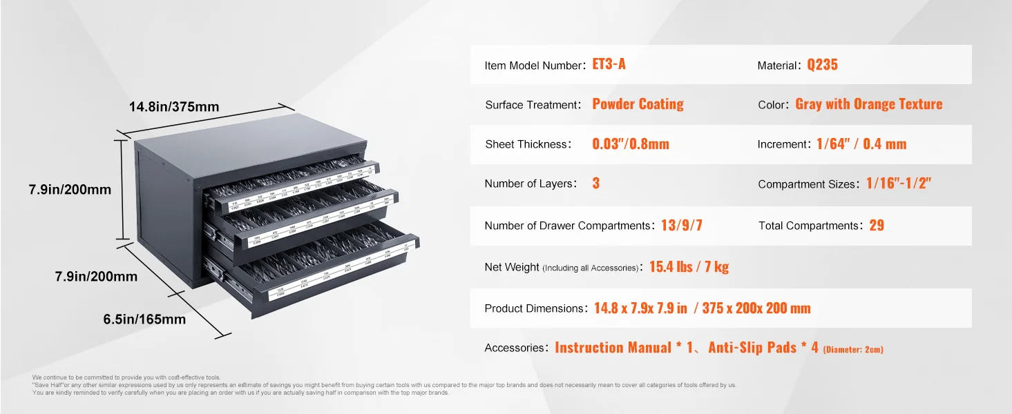 SucceBuy Steel Drill Dispenser Organizer Cabinet Storage Drill Bit Dispenser Cabinet Three-Drawer Drill Bit Organizer Cabinet