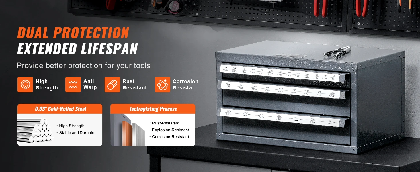 SucceBuy Steel Drill Dispenser Organizer Cabinet Storage Drill Bit Dispenser Cabinet Three-Drawer Drill Bit Organizer Cabinet
