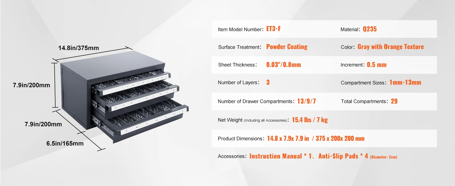 SucceBuy Steel Drill Dispenser Organizer Cabinet Storage Drill Bit Dispenser Cabinet Three-Drawer Drill Bit Organizer Cabinet