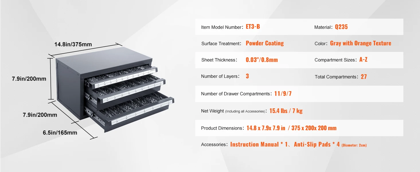 SucceBuy Steel Drill Dispenser Organizer Cabinet Storage Drill Bit Dispenser Cabinet Three-Drawer Drill Bit Organizer Cabinet