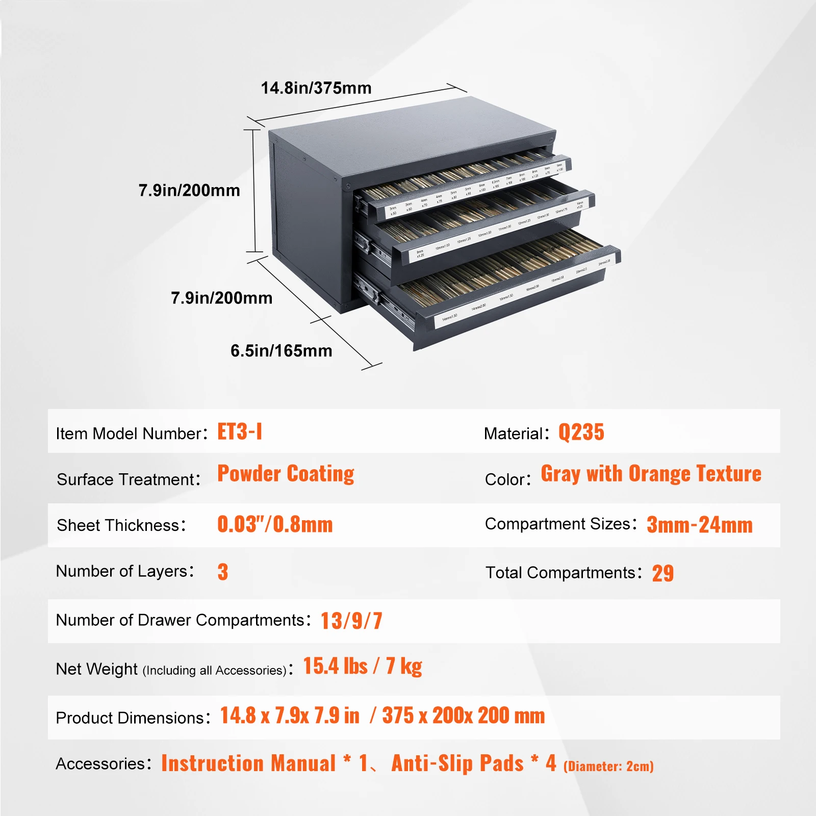 SucceBuy Steel Drill Dispenser Organizer Cabinet Storage Drill Bit Dispenser Cabinet Three-Drawer Drill Bit Organizer Cabinet