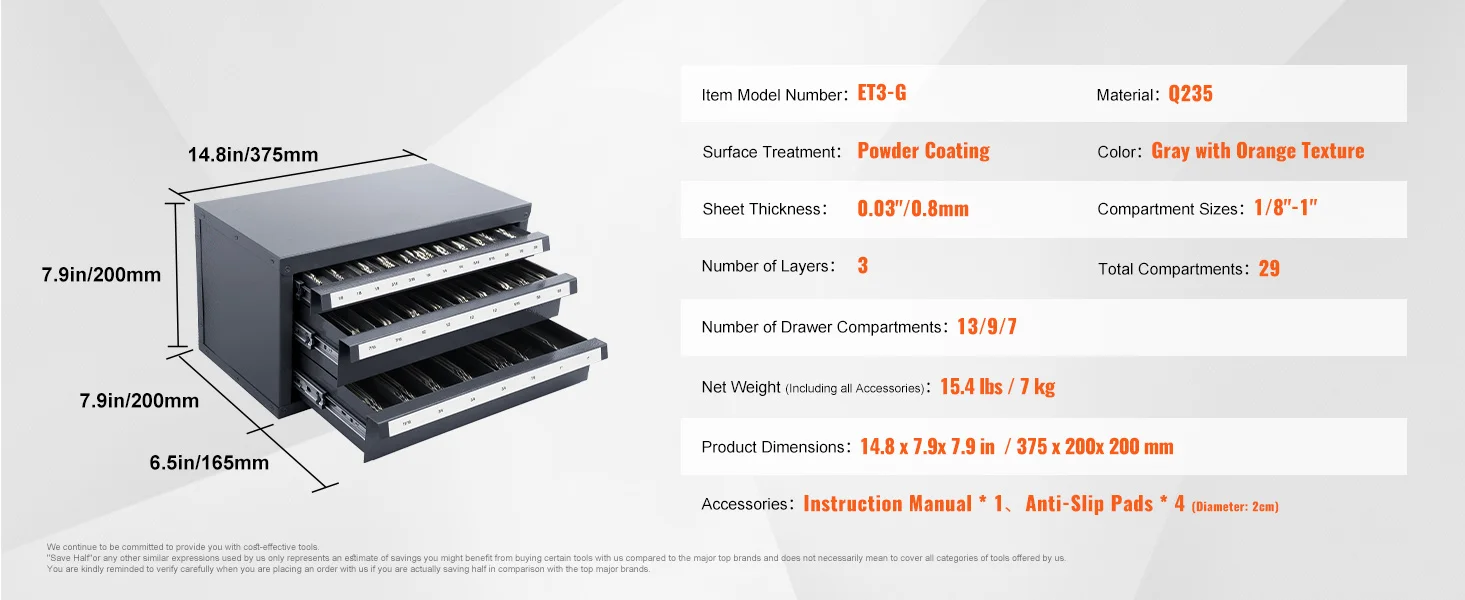 SucceBuy Steel Drill Dispenser Organizer Cabinet Storage Drill Bit Dispenser Cabinet Three-Drawer Drill Bit Organizer Cabinet
