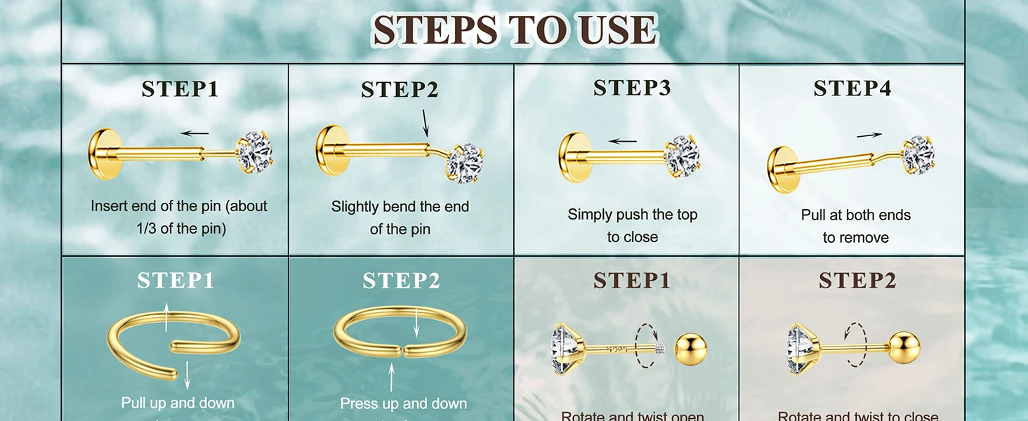 22Pcs 16G Cartilage Earrings for Women-Surgical Stainless Steel Earring Set Flat Back Earrings Nose Studs Helix Piercing Jewelry