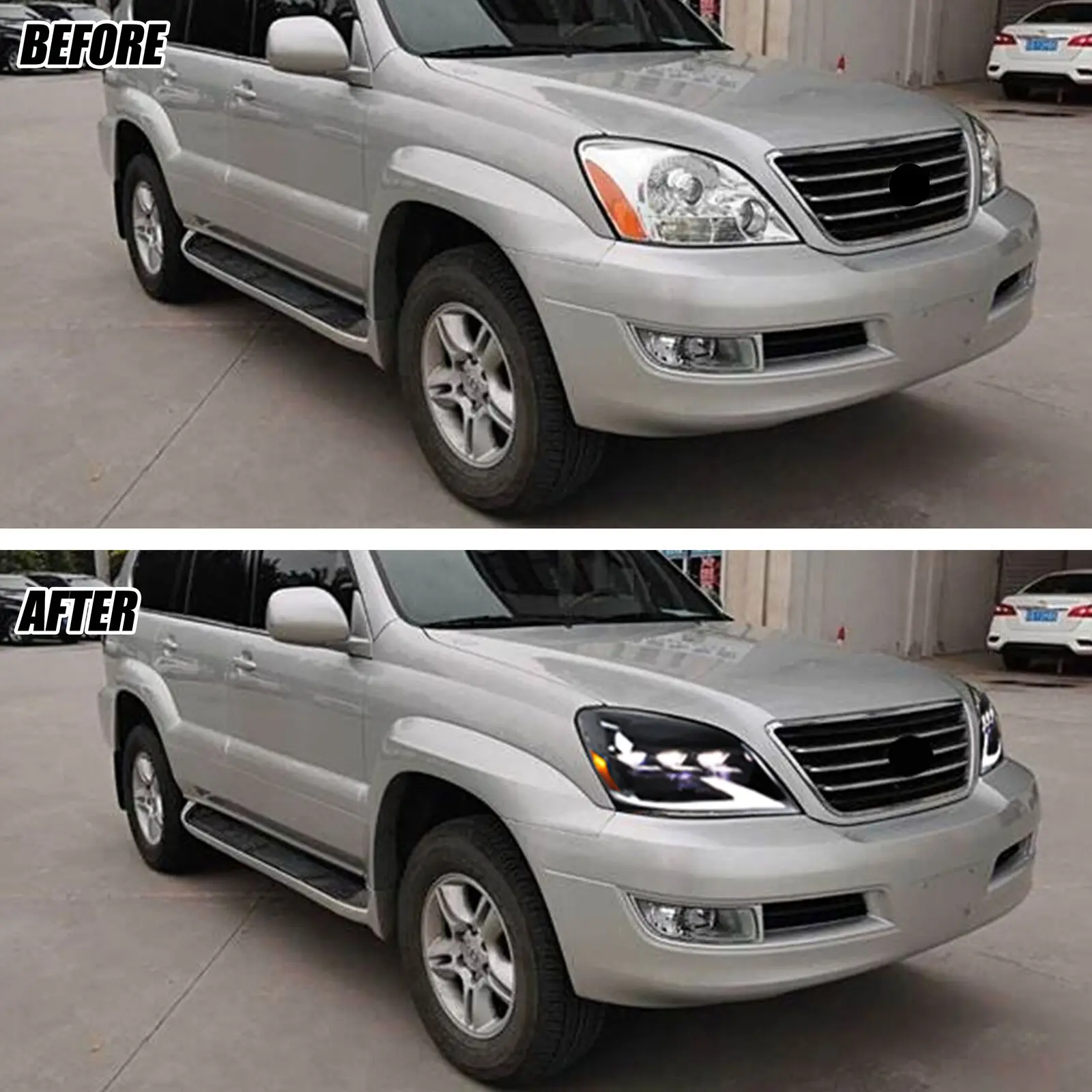LED Headlights for Lexus GX470 2003-2009 Triple Projectors DRL Sequential Indicator Black Housing Front Lamps Pair Assembly
