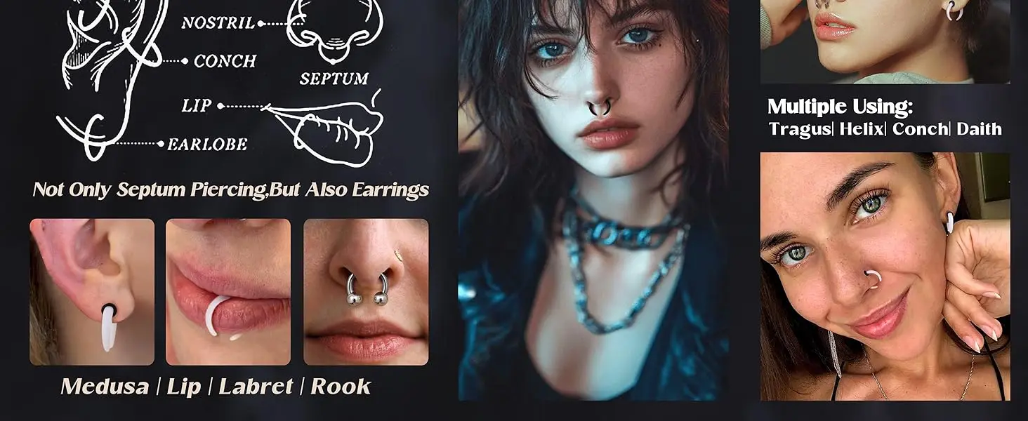 Septum Stretcher Set Stainless Steel Acrylic Tapers Pinchers for Women Men Round Septum Piercing Jewellry 14G-6G Ring Kit