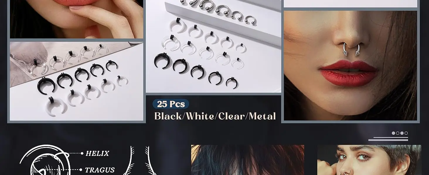 Septum Stretcher Set Stainless Steel Acrylic Tapers Pinchers for Women Men Round Septum Piercing Jewellry 14G-6G Ring Kit