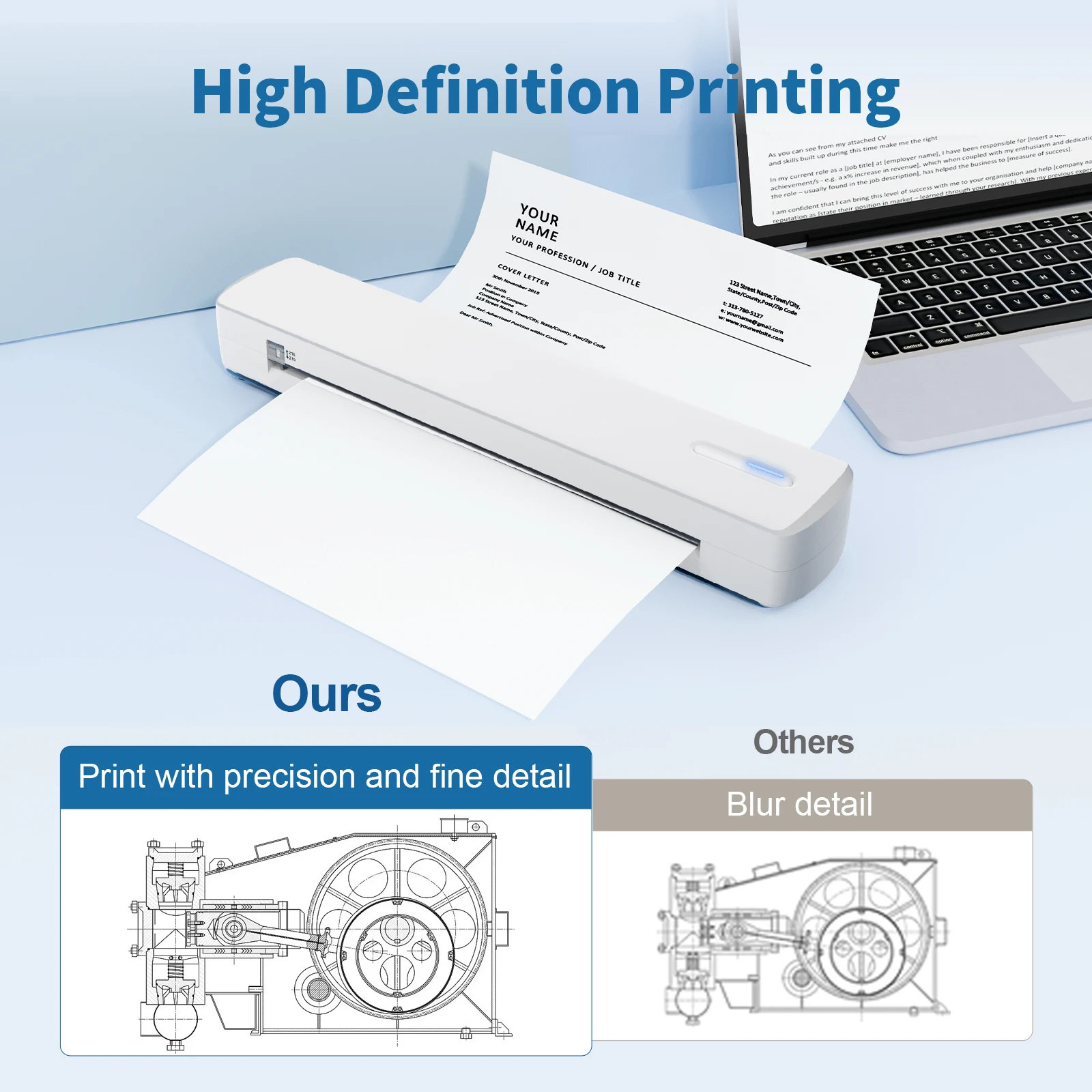 Portable Printer Wireless A4 C80 300DPI Inkless Thermal BT USB Connect Lightweight 1500mAn For Android IOS for Travel Work Home