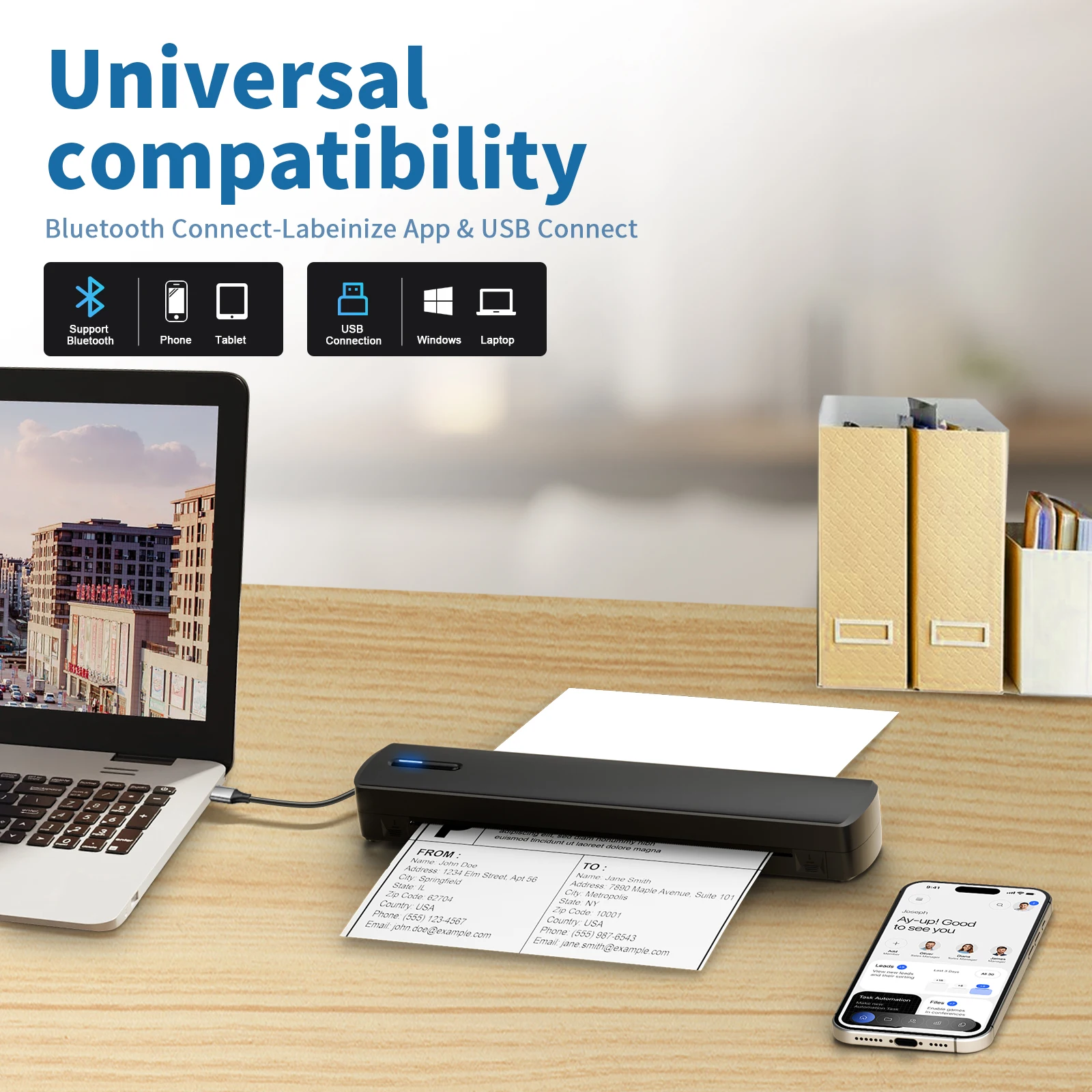 Portable Printer Wireless A4 C80 300DPI Inkless Thermal BT USB Connect Lightweight 1500mAn For Android IOS for Travel Work Home