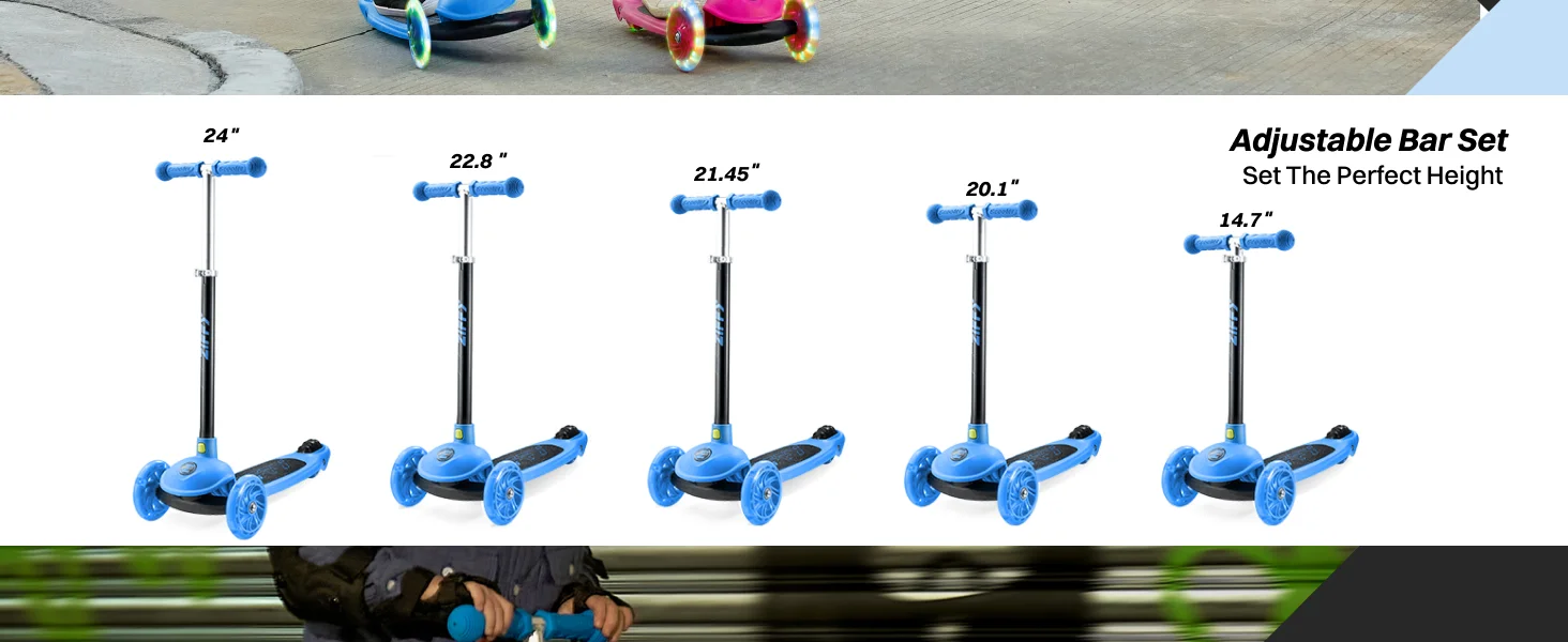 Joyfy Kids Multicolor 3 Wheel Scooter Toddler Kick Scooters with LED Light-Up Wheels for Boys and Girls Gift 5 Adjustable Height