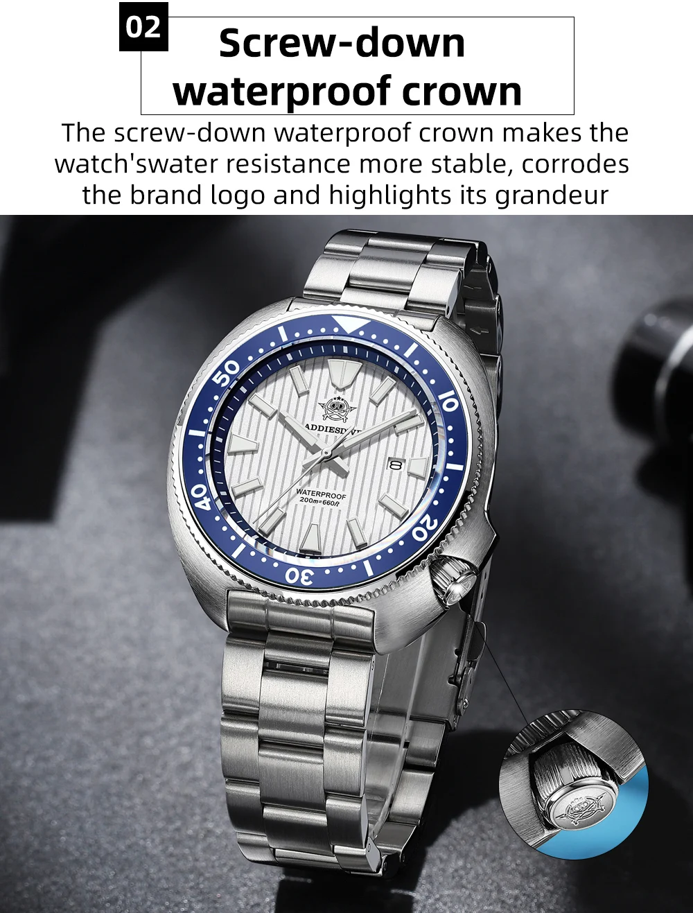 ADDIESDIVE Hot Men's Business Quartz Watch 200m Waterproof Ceramic Bezel BGW9 Super Luminous Luxury Men's Stainless Steel Watch