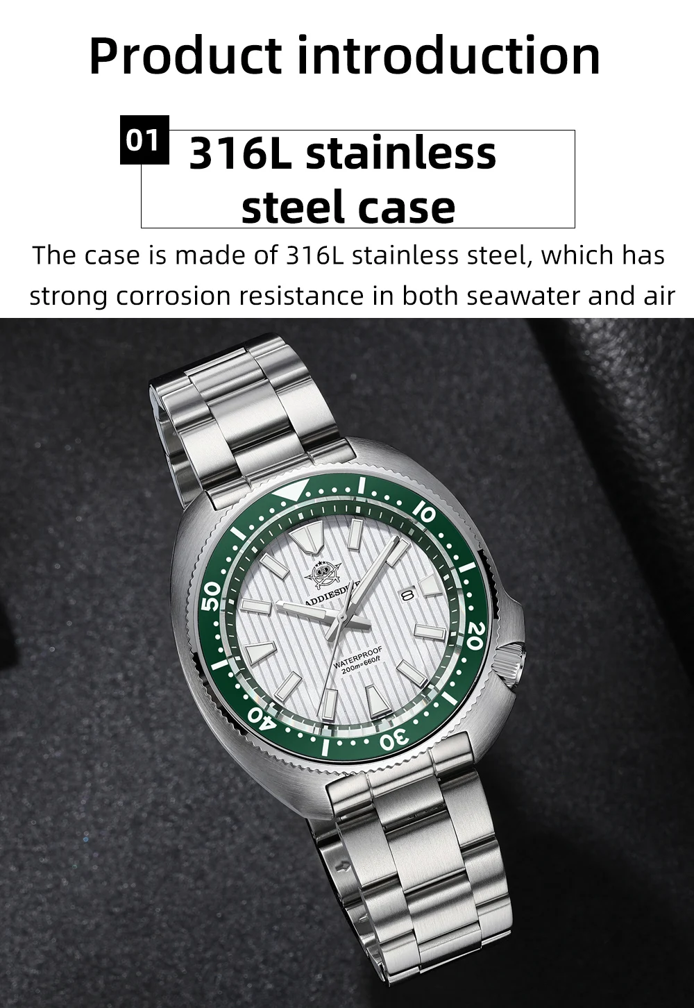 ADDIESDIVE Hot Men's Business Quartz Watch 200m Waterproof Ceramic Bezel BGW9 Super Luminous Luxury Men's Stainless Steel Watch
