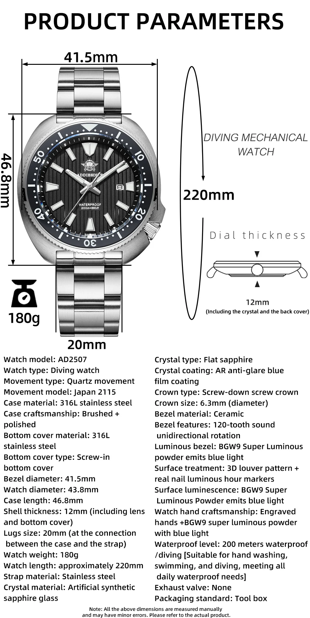 ADDIESDIVE Hot Men's Business Quartz Watch 200m Waterproof Ceramic Bezel BGW9 Super Luminous Luxury Men's Stainless Steel Watch