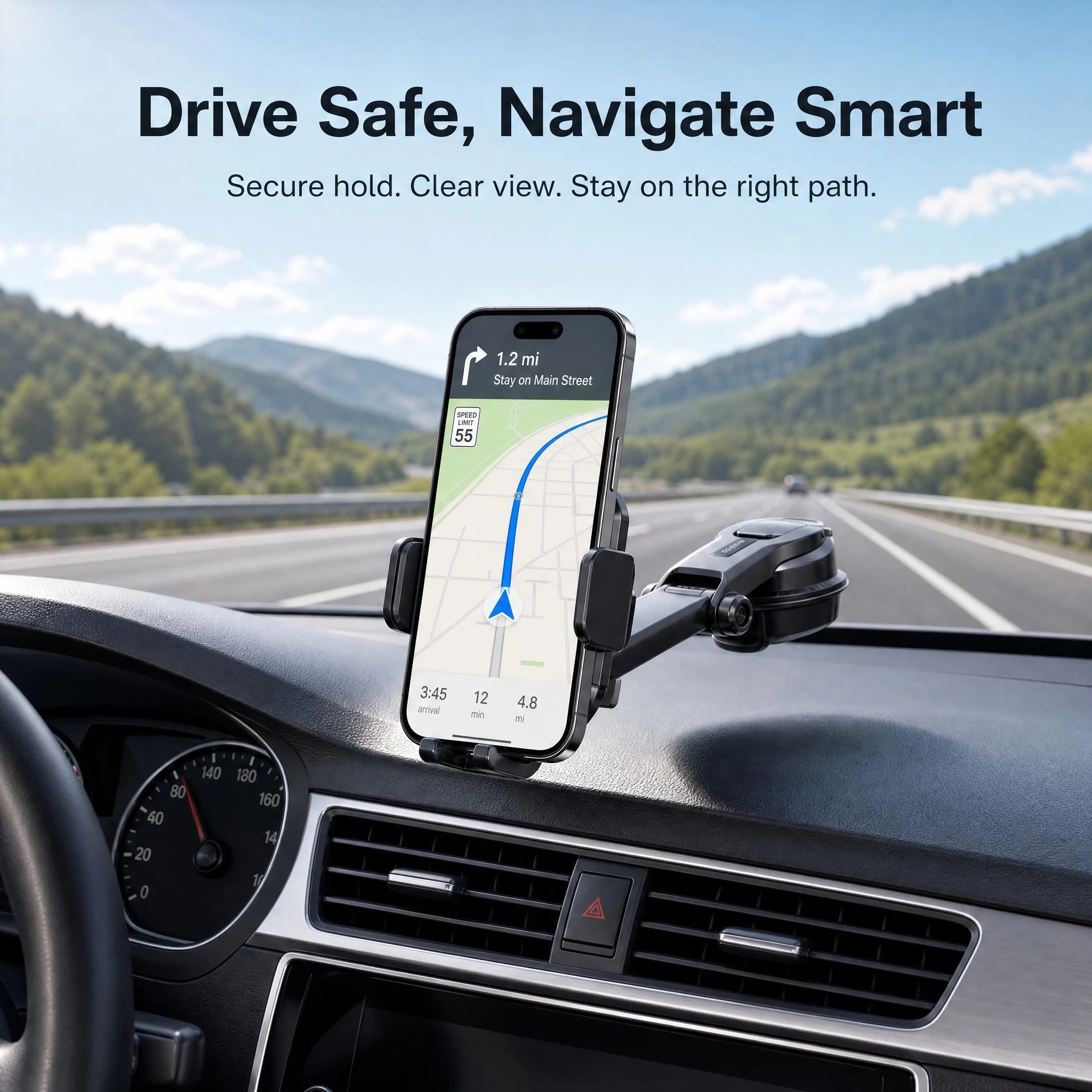 Car Phone Holder 360 Degree Rotation Dashboard Windshield Mount Universal Phone Stand Folding Car Bracket No Blocking Display Charging Port GPS Navigation