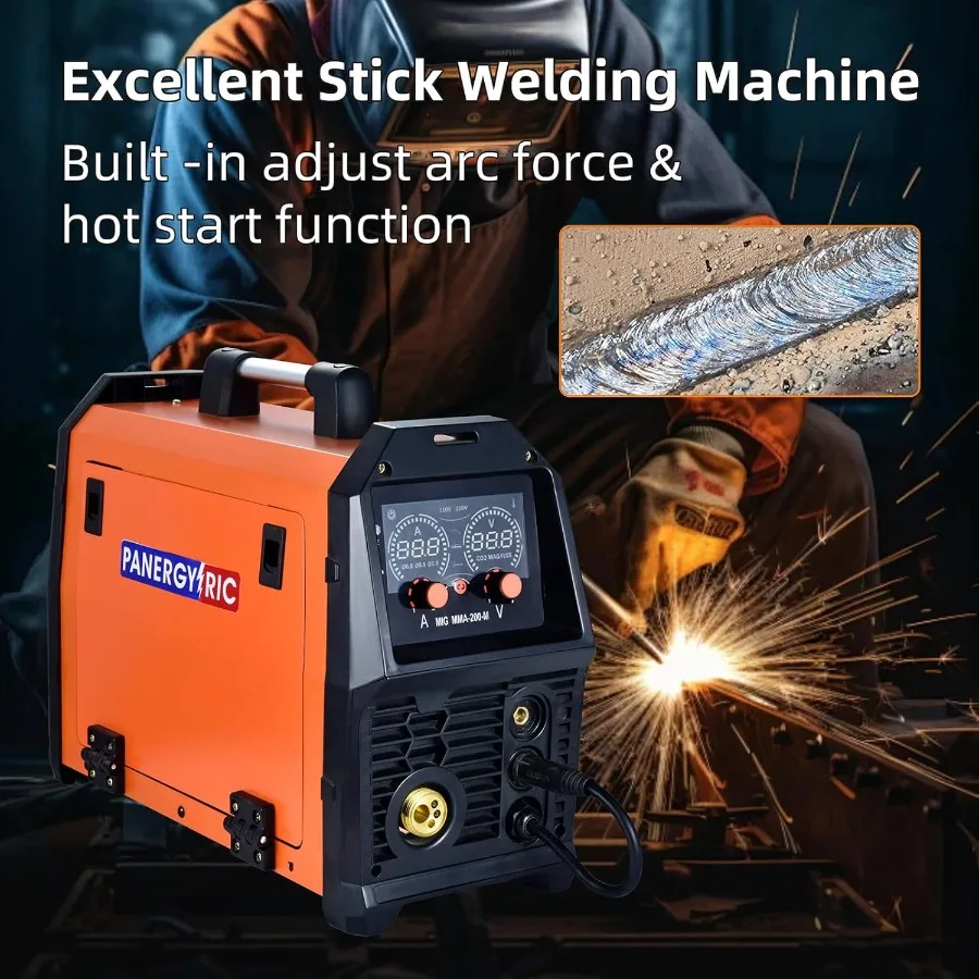 200A Synergic MIG Welder Wire Feed Welder 4-in-1 Gas MIG/Gasless Flux MIG/Stick/Lift TIG Multi-Process Welding Machine with Dua