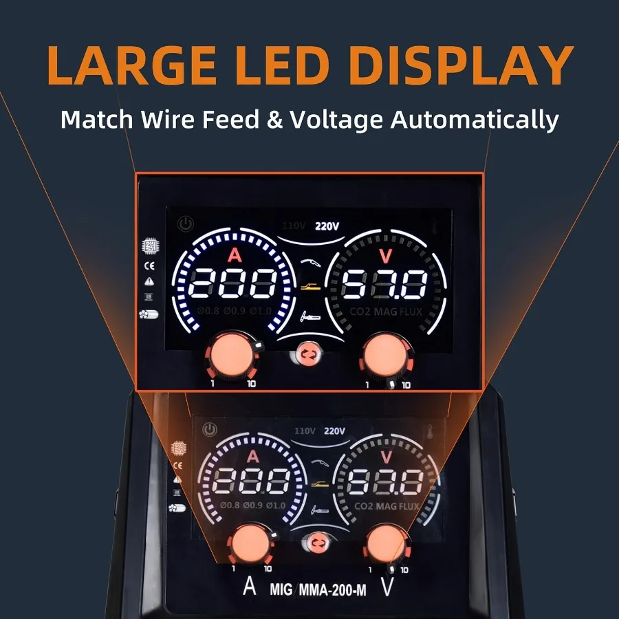 200A Synergic MIG Welder Wire Feed Welder 4-in-1 Gas MIG/Gasless Flux MIG/Stick/Lift TIG Multi-Process Welding Machine with Dua