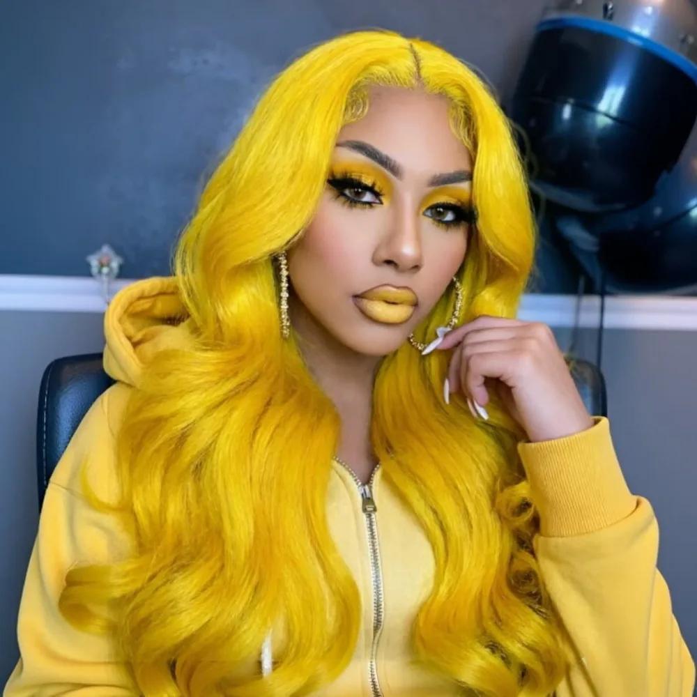 Light Yellow 13x4 HD Lace Frontal Wig Human Hair Body Wave Transparent Lace Wig Yellow Colored Human Hair Wigs 200% for Women