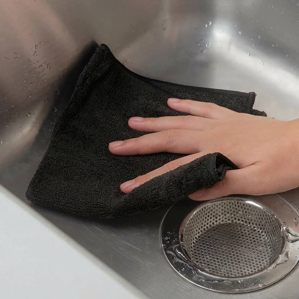 Microfiber Cleaning Cloth Pack of 12, All-Purpose Cleaning Towels, Streak Free Rags, Black 32x32 Cm