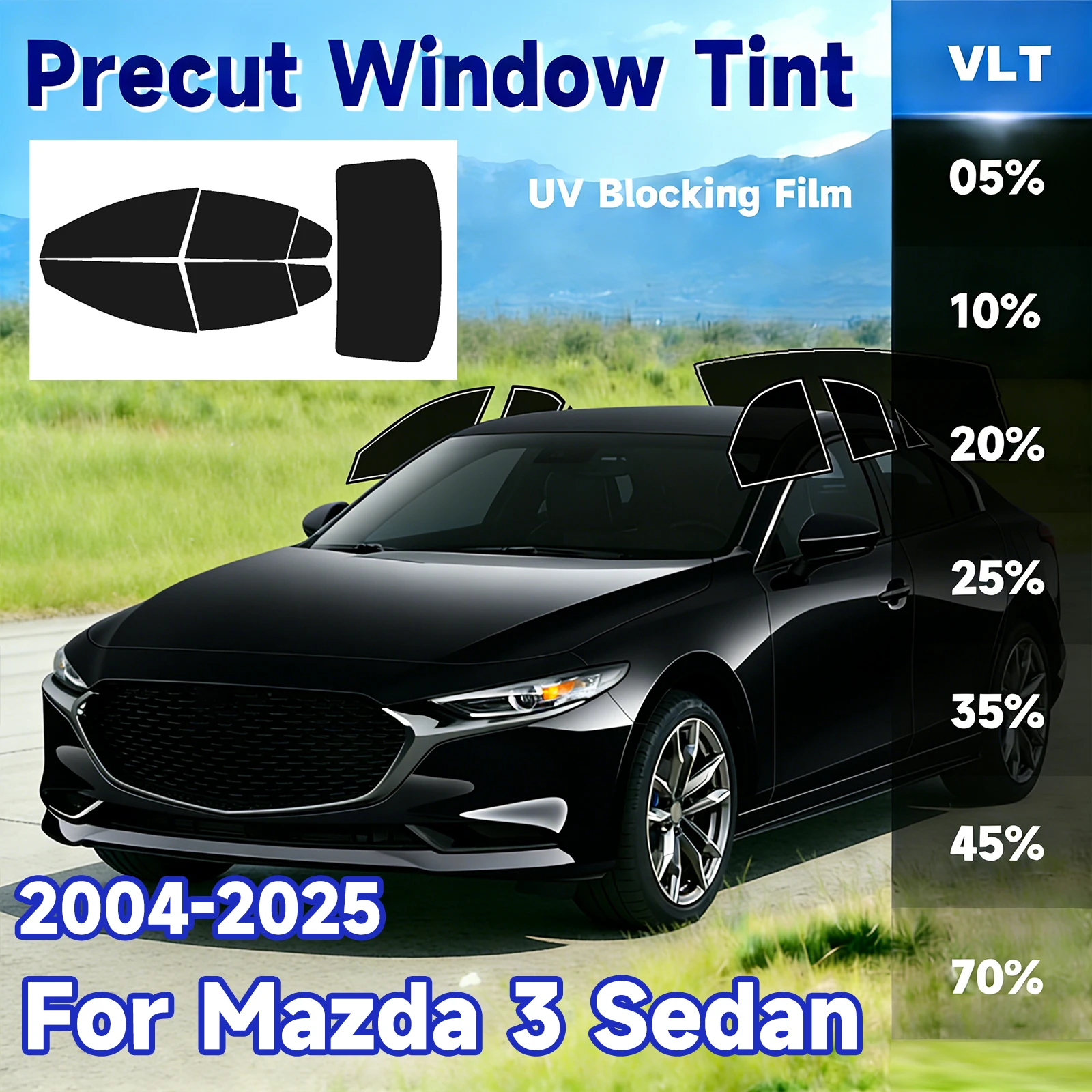 Precut Window Tint Car for Mazda 3 Sedan 2004-2025 All Side Sun Uv Blocking Heat & Glare 2Ply Window Protector Films Shade
