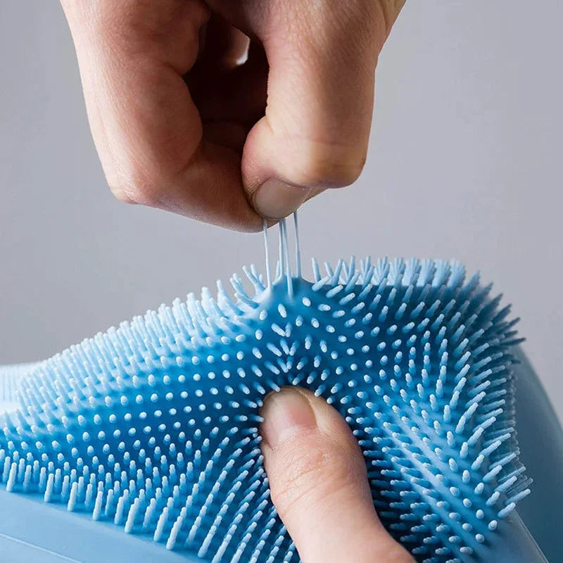 Multi-Purpose Silicone Scrubber Cleaning Gloves Reusable Blue for Kitchen Dishwashing Bathroom & Car Cleaning