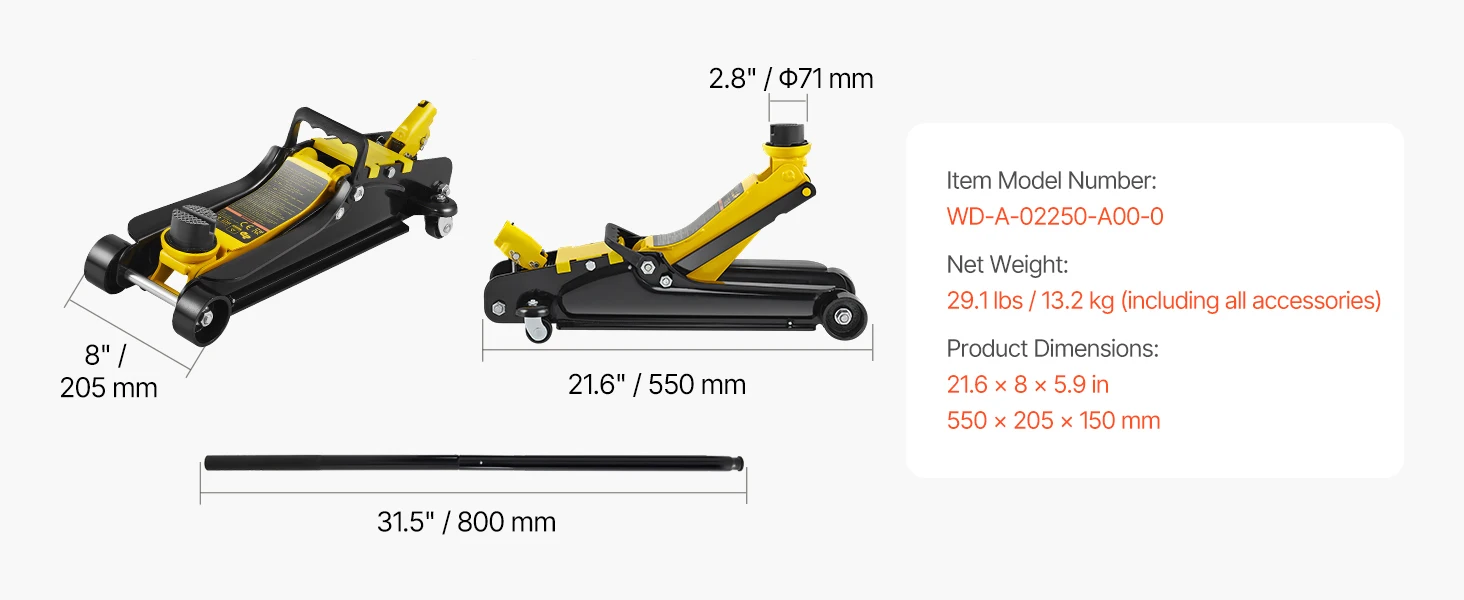 SucceBuy 2.5 Ton Floor Hydraulic Jack Pneumatic Low Profile Floor Jack Heavy-Duty Steel Floor Jacks with Single Piston Lift Pump