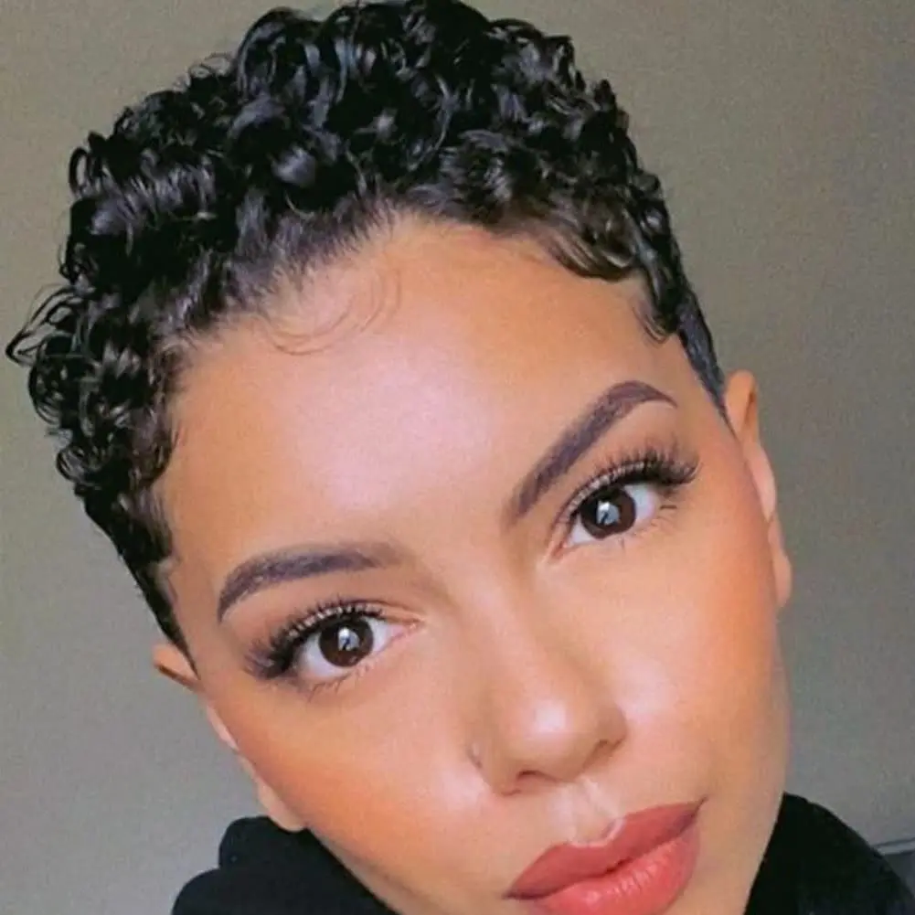Short Pixie Cut Wigs for Black Women Synthetic Hair Afro Pixie Wig Black Color Short Wigs for Black Women Short Curly