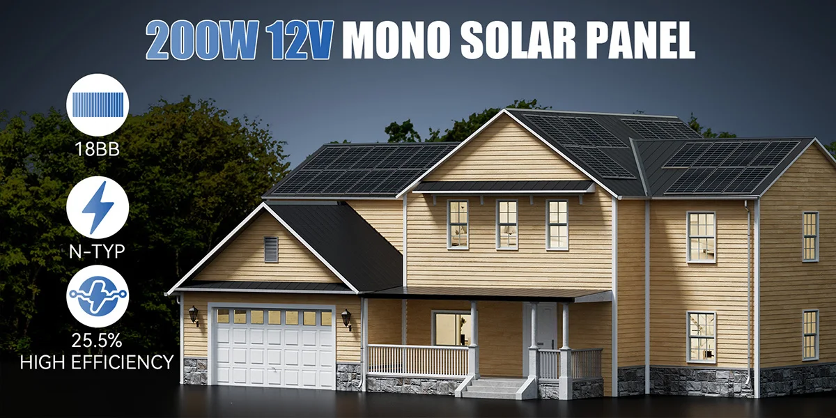RVPOZWER 200W/400W/800W Solar Panels 18BB N-Type Mono Cells 25.5% High Efficiency PV Power for Home RV Charge Outdoor Off-Grid