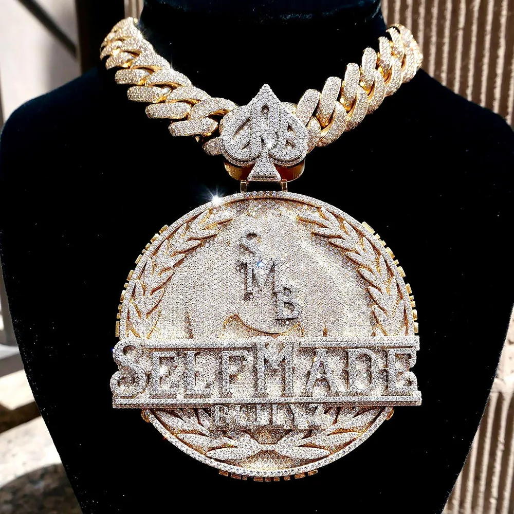Hip-Hop Style Cuban Chain Pendant Necklace, 925 Sterling Silver Micro Inlaid Synthetic Zircon Pendant Neck, Party Gift