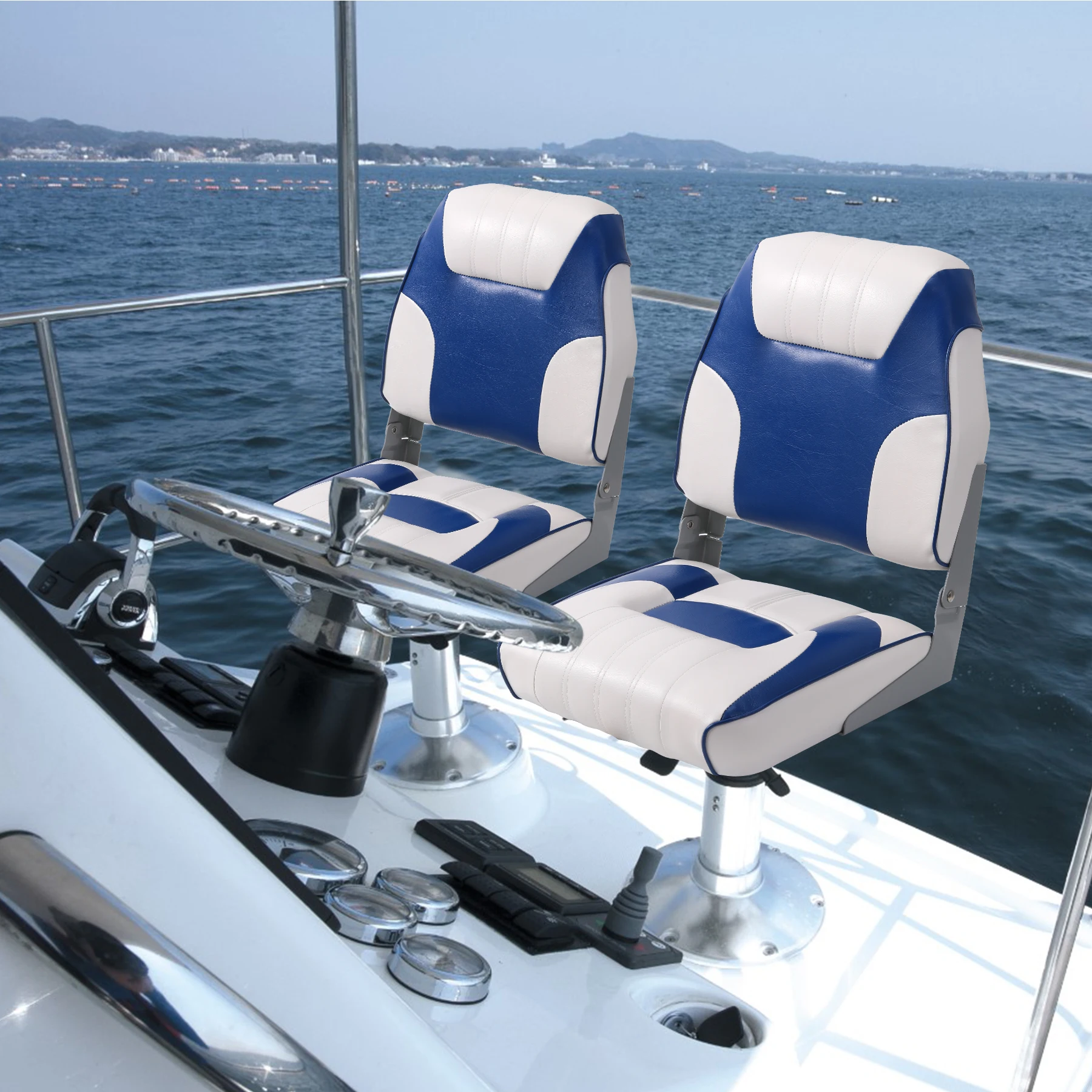2 Pack Folding Boat Seats Low Back, Fishing Boat Seat with Thickened Sponge Padding, Weather-Resistant Captain Chairs