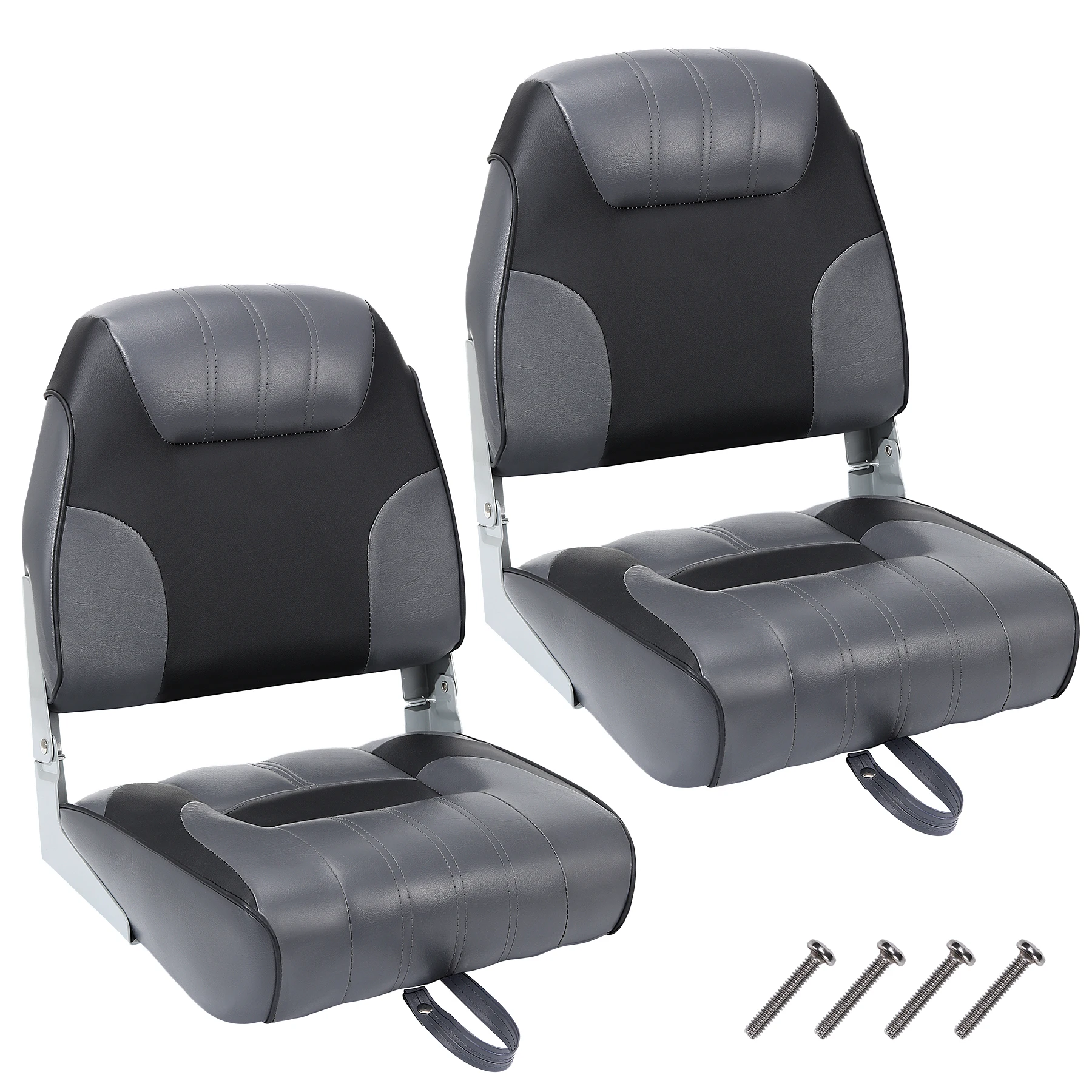 2 Pack Folding Boat Seats Low Back, Fishing Boat Seat with Thickened Sponge Padding, Weather-Resistant Captain Chairs