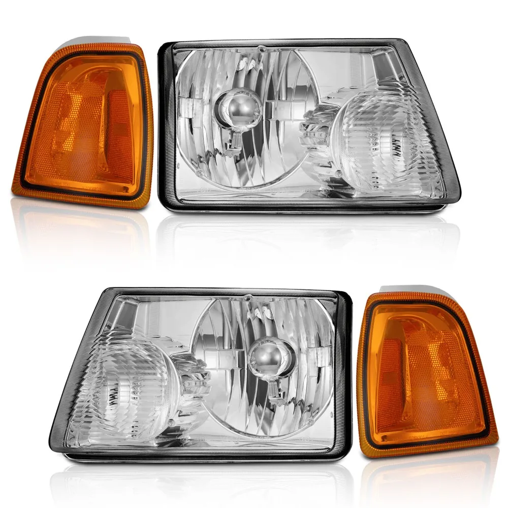 Pair Headlights Assembly For 2001-2011 Ford Ranger Chrome Headlamps w/o Bulbs