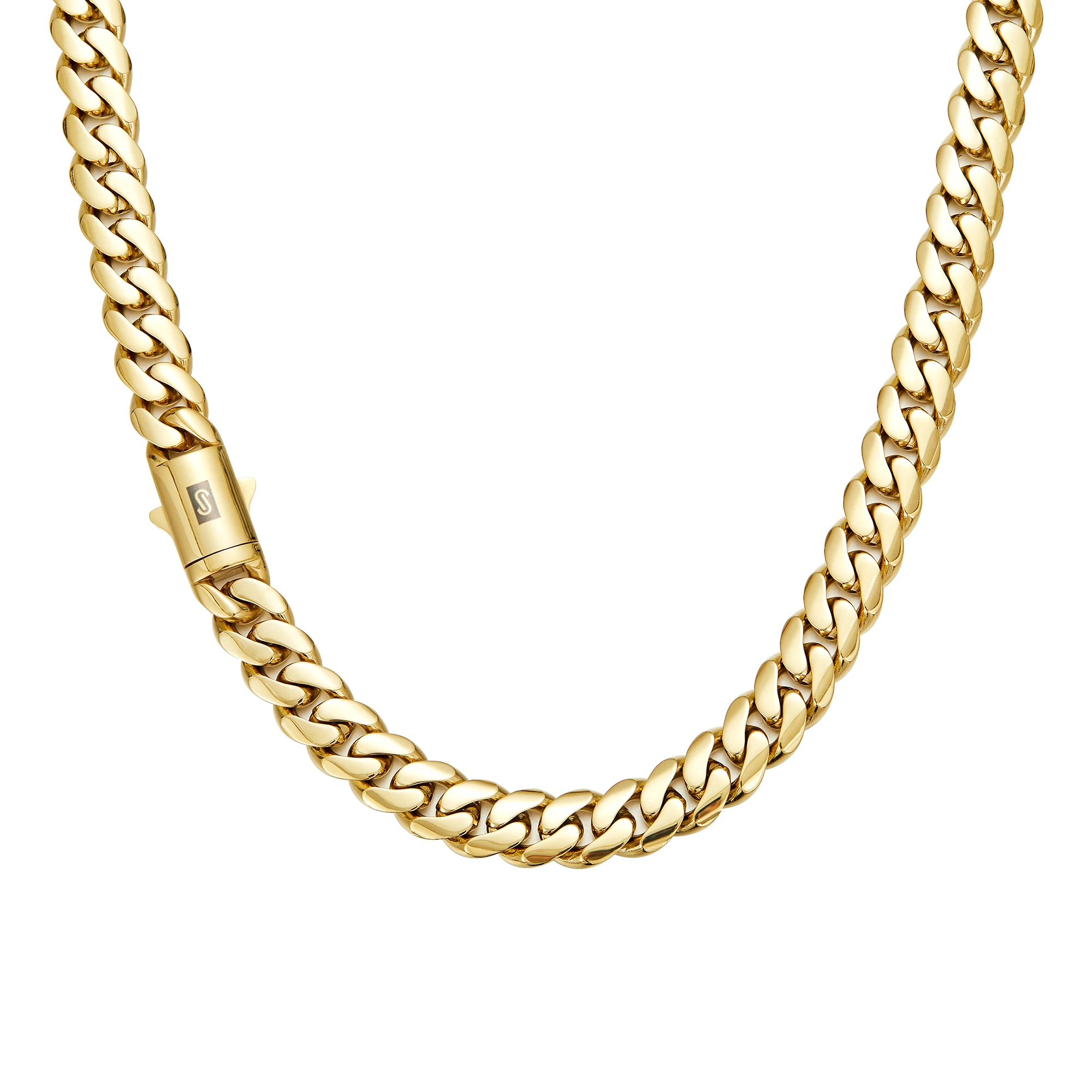 14K Gold-Plated Cuban Necklace Miami Cuban Link Chain 6-14mm Stainless Steel Technology Anti-Rust Colorfast Waterproof Anti-Friction The Best Gift for Men and Women Men's Jewelry