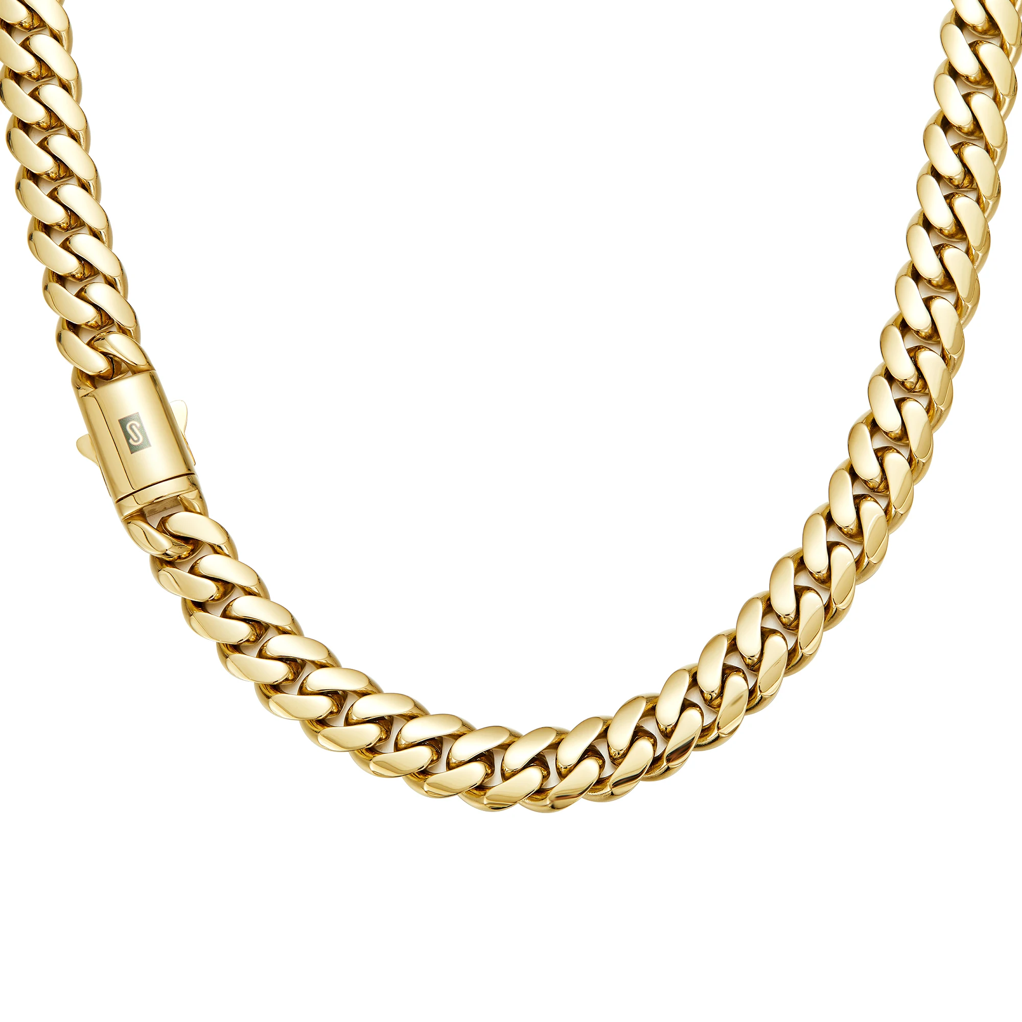 14K Gold-Plated Cuban Necklace Miami Cuban Link Chain 6-14mm Stainless Steel Technology Anti-Rust Colorfast Waterproof Anti-Friction The Best Gift for Men and Women Men's Jewelry