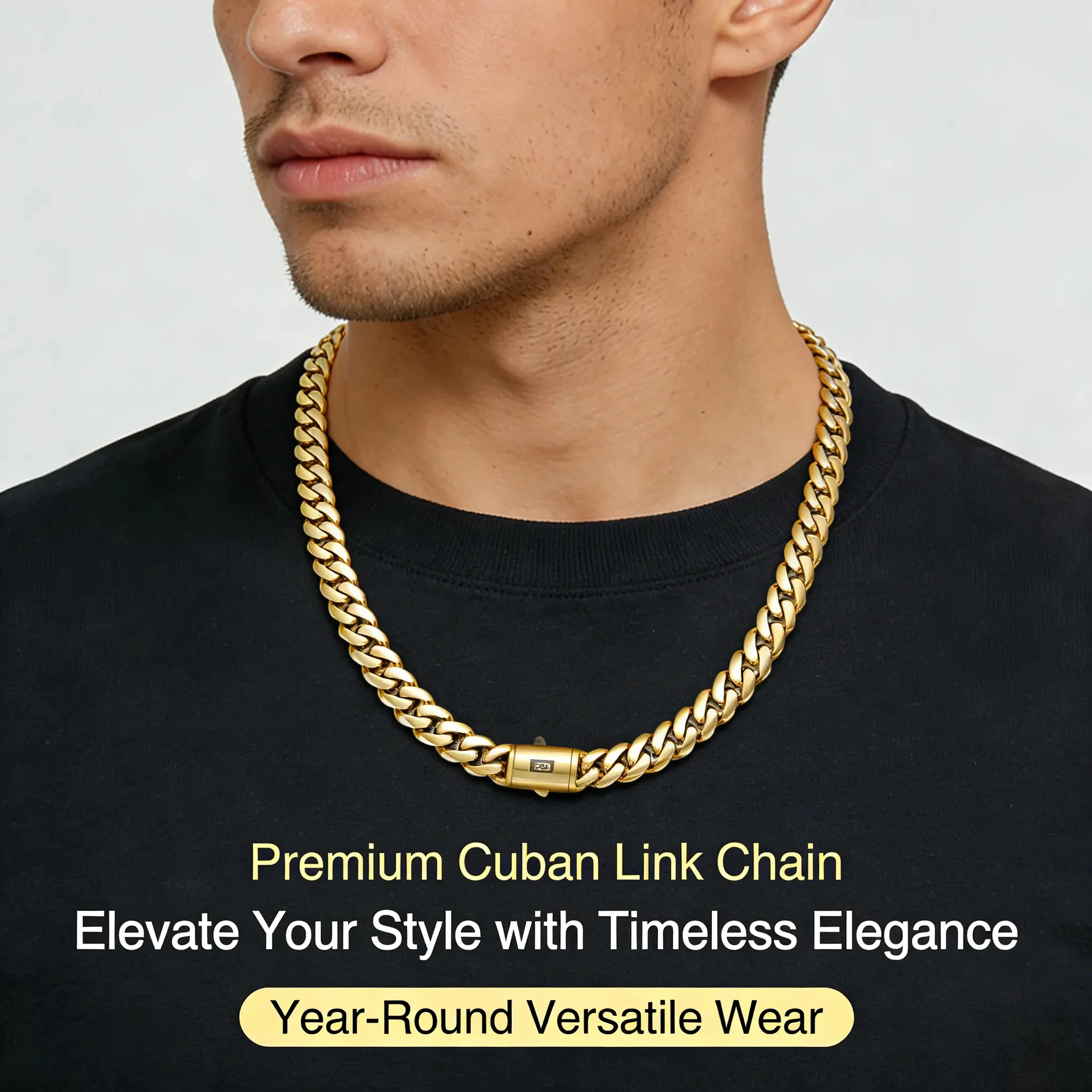 14K Gold-Plated Cuban Necklace Miami Cuban Link Chain 6-14mm Stainless Steel Technology Anti-Rust Colorfast Waterproof Anti-Friction The Best Gift for Men and Women Men's Jewelry