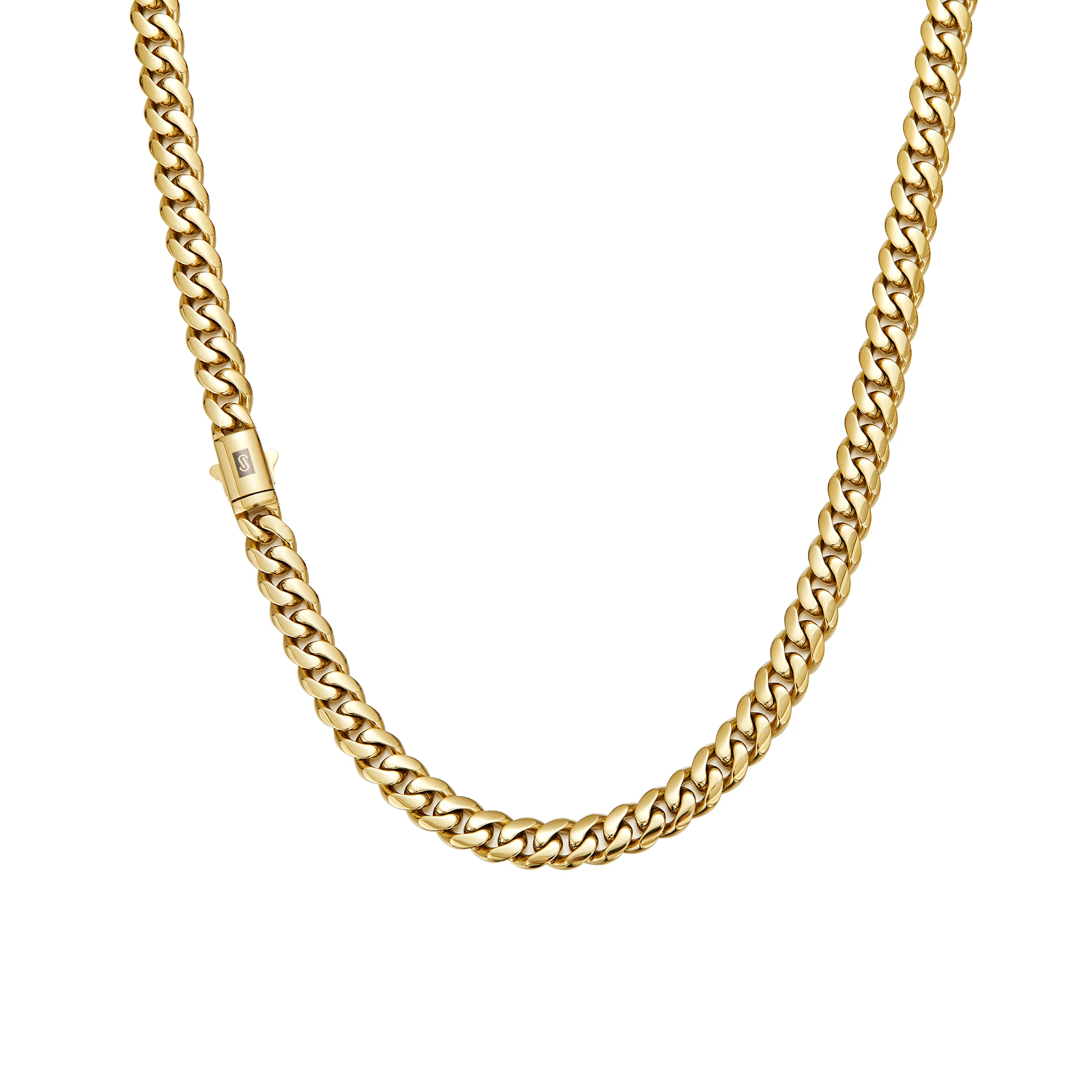 14K Gold-Plated Cuban Necklace Miami Cuban Link Chain 6-14mm Stainless Steel Technology Anti-Rust Colorfast Waterproof Anti-Friction The Best Gift for Men and Women Men's Jewelry