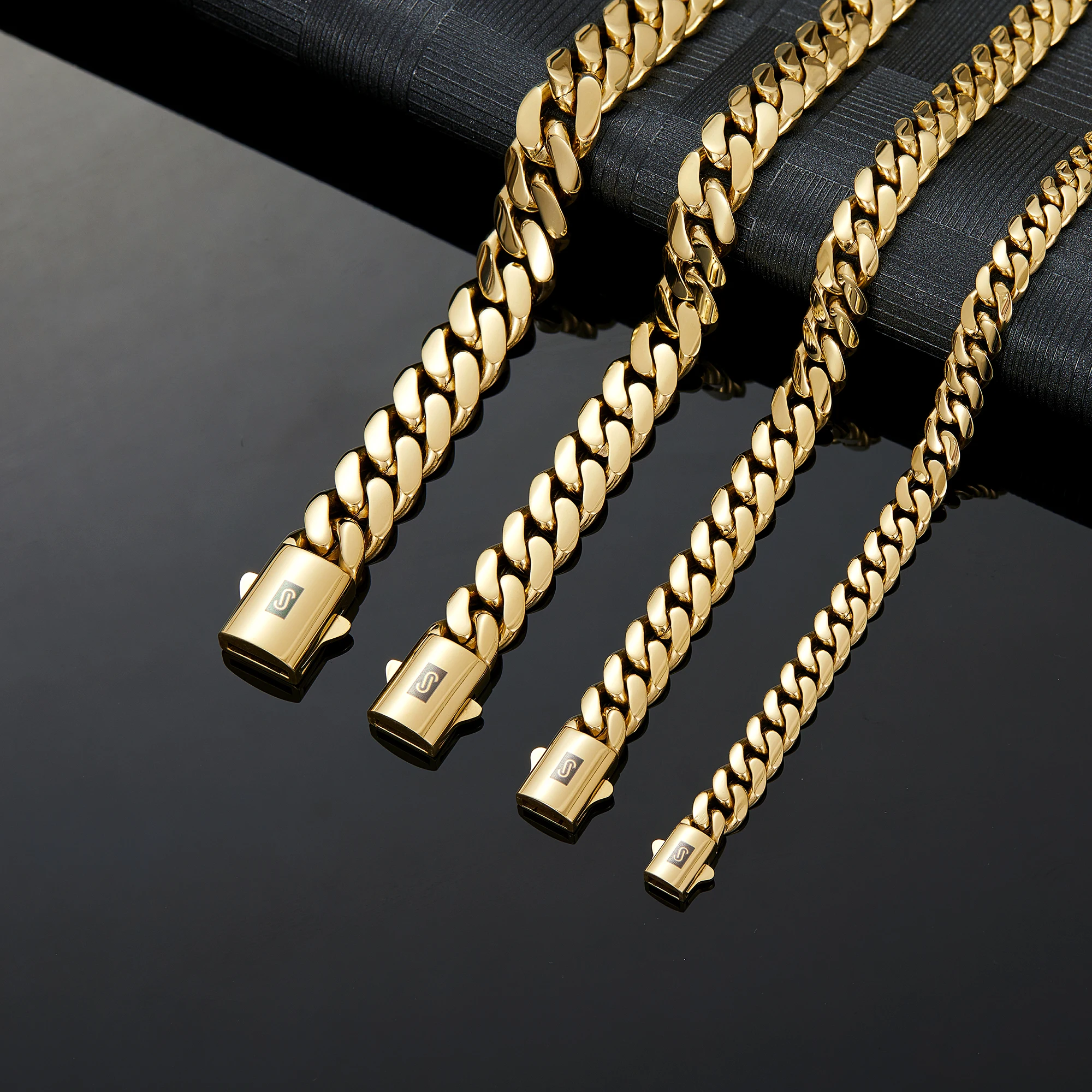 14K Gold-Plated Cuban Necklace Miami Cuban Link Chain 6-14mm Stainless Steel Technology Anti-Rust Colorfast Waterproof Anti-Friction The Best Gift for Men and Women Men's Jewelry