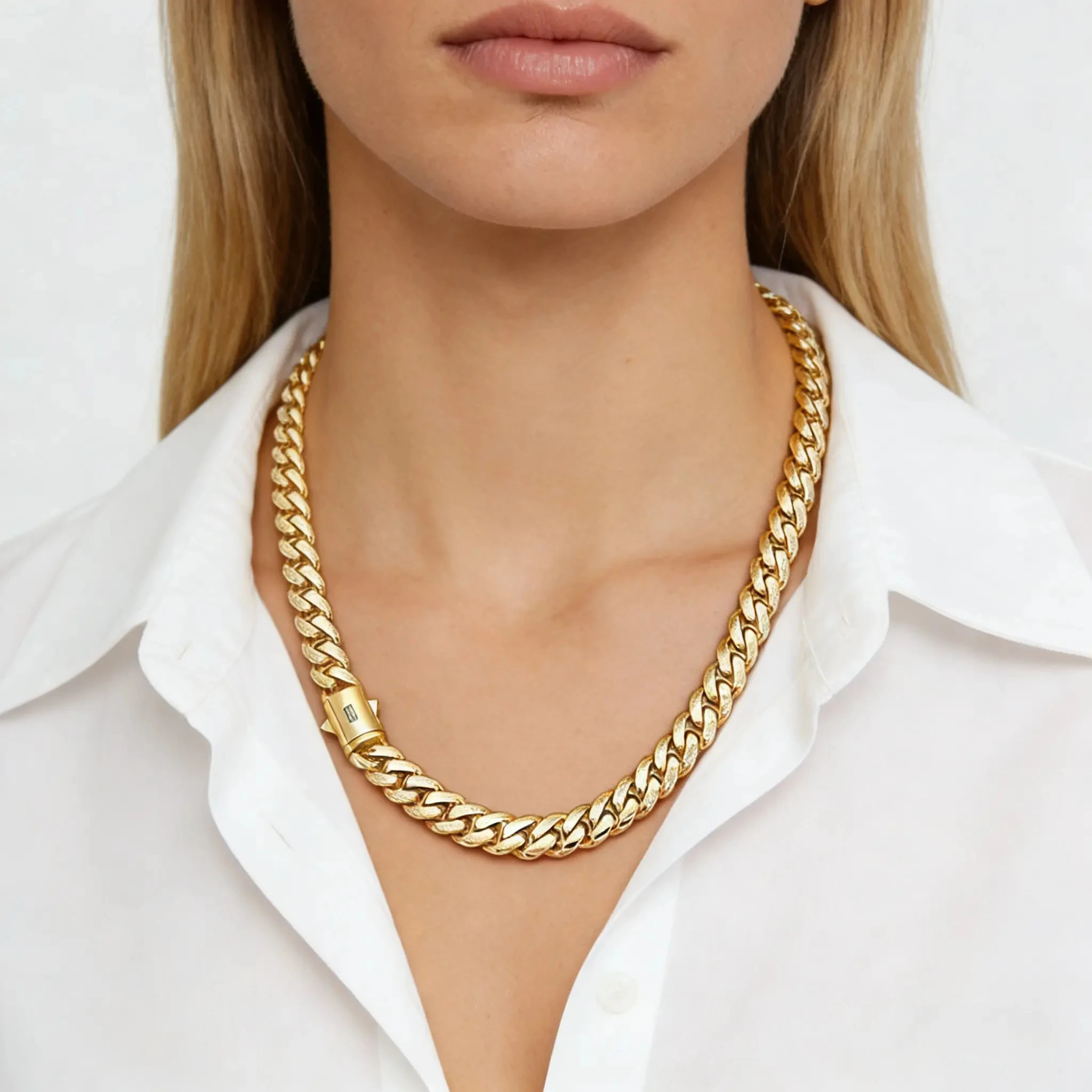 14K Gold-Plated Cuban Necklace Miami Cuban Link Chain 6-14mm Stainless Steel Technology Anti-Rust Colorfast Waterproof Anti-Friction The Best Gift for Men and Women Men's Jewelry