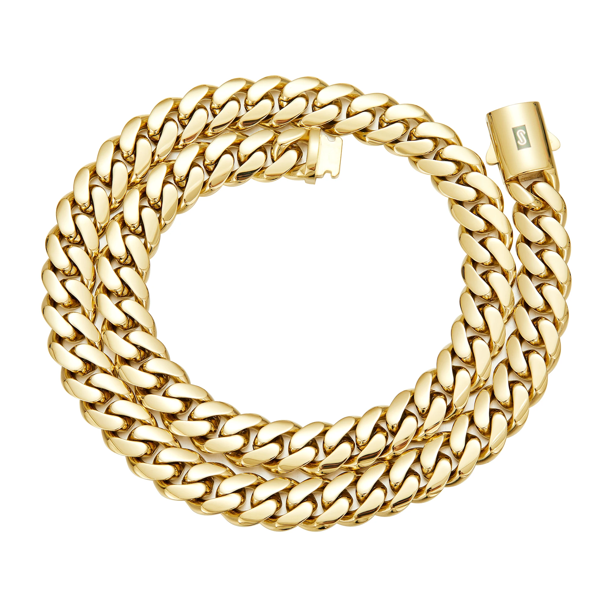 14K Gold-Plated Cuban Necklace Miami Cuban Link Chain 6-14mm Stainless Steel Technology Anti-Rust Colorfast Waterproof Anti-Friction The Best Gift for Men and Women Men's Jewelry