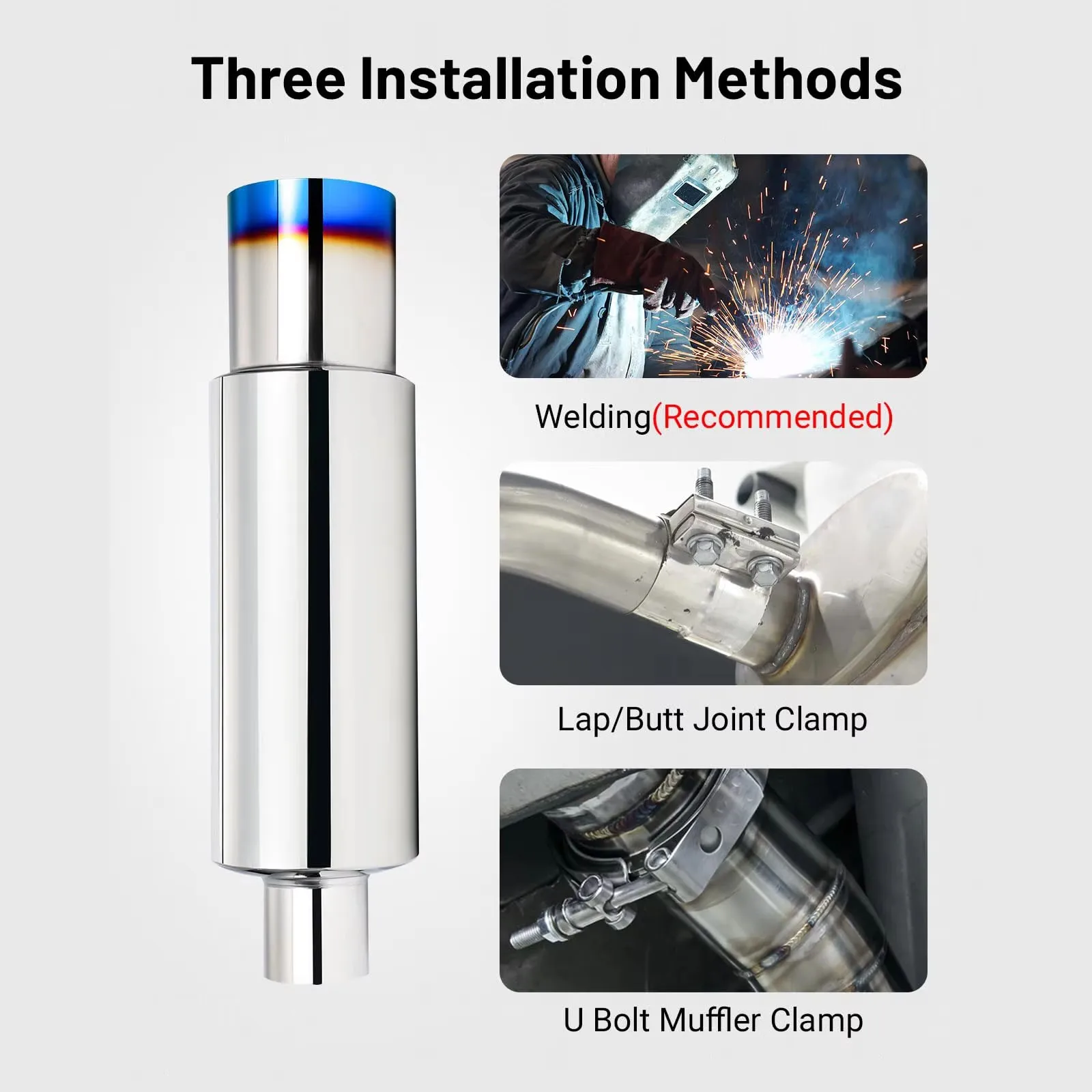 Universal Car Exhaust Pipe Muffler Tail Pipe High Quality Stainless Steel 50 57 63 76MM Inlet 76 101MM Outlet Length 381mm 469mm