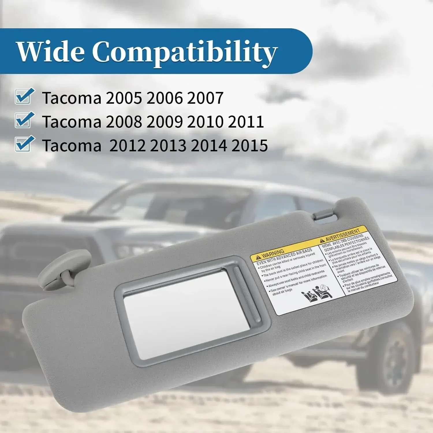 74320-04181-B1 74320-35B50-B0 74310-35C20-B0 2pcs Front Driver & Passenger Side Sun Visor Gray For 2005-2015 Toyota Tacoma