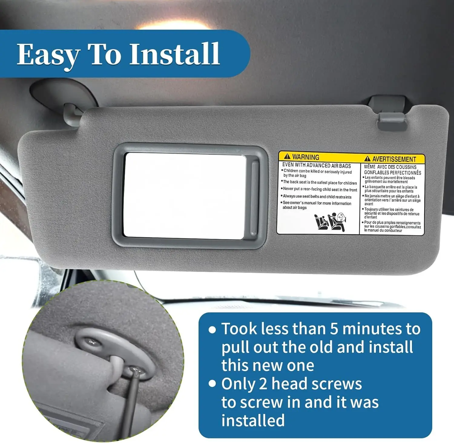 74320-04181-B1 74320-35B50-B0 74310-35C20-B0 2pcs Front Driver & Passenger Side Sun Visor Gray For 2005-2015 Toyota Tacoma