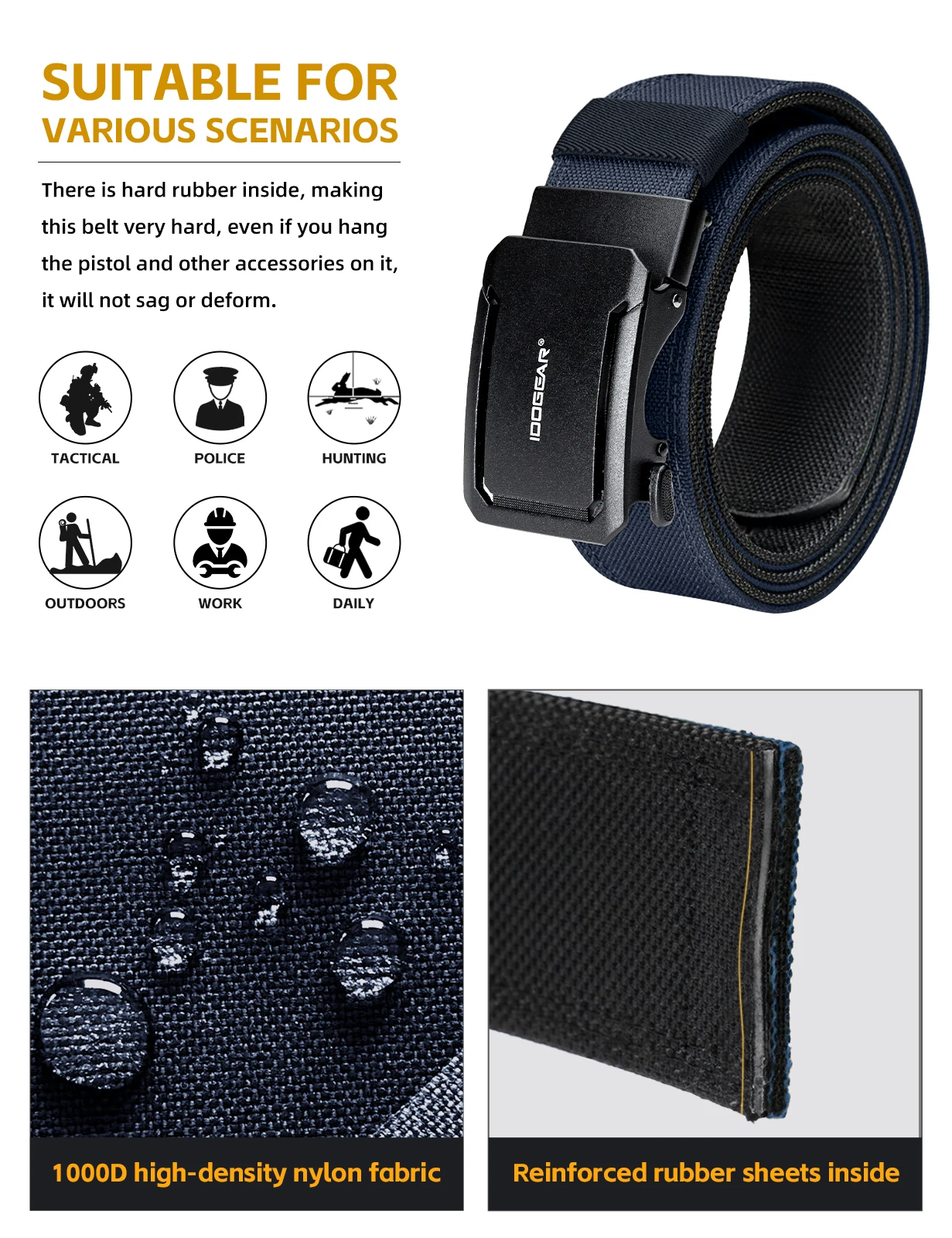 IDOGEAR SPORTS Quick-Adjust Tactical Ratchet Belt | Heavy-Duty 1.75" 1000D Nylon for EDC, CCW & Duty Use 3439