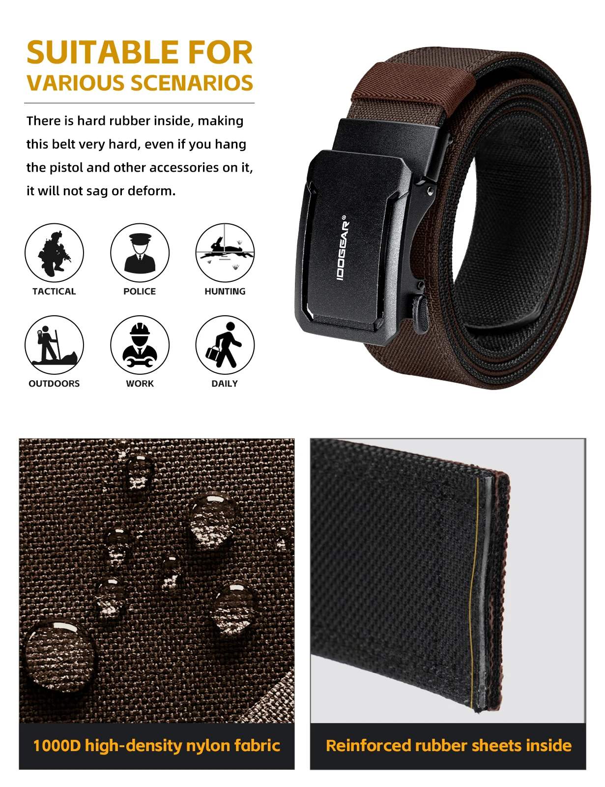 IDOGEAR SPORTS Quick-Adjust Tactical Ratchet Belt | Heavy-Duty 1.75" 1000D Nylon for EDC, CCW & Duty Use 3439